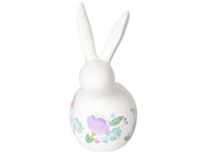 Keramický zajíček s květy 18,7cm